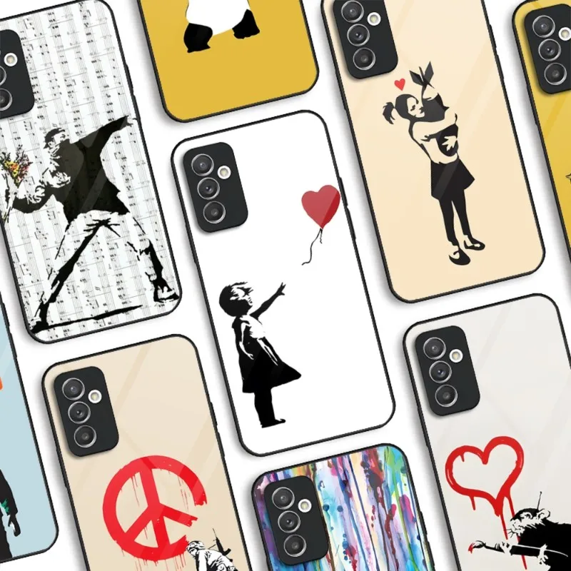 Custodia Per Telefono Banksy Street Art In Vetro Per Samsung S20 S21 S22 S23 Ultra A14 A54 A34 A52 A51 A22 A32 A72 Note 20 Pro Plus Cover