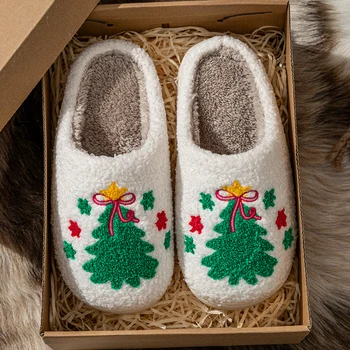 Christmas Tree Women's Slippers Indoor Soft Breathable Comfortable Festival Couple Fashion Winter Holiday Christmas Shoes 1