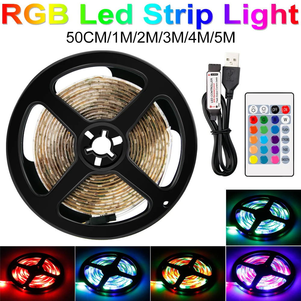

Гибкая светодиодная лента RGB с USB-разъемом, Светодиодная лента для рабочего стола с подсветкой экрана, Светодиодная лента RGB с дистанционным управлением, лента 0,5 1 2 3 4 5 м