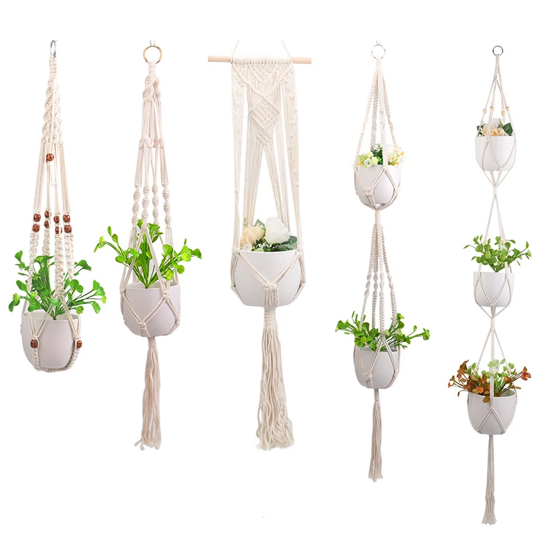 Macrame Plant Hanging Basket Handmade Knotted Planter Hanger Flower Pot Holder Garden Lifting Cotton Rope Indoor Boho Home Decor |