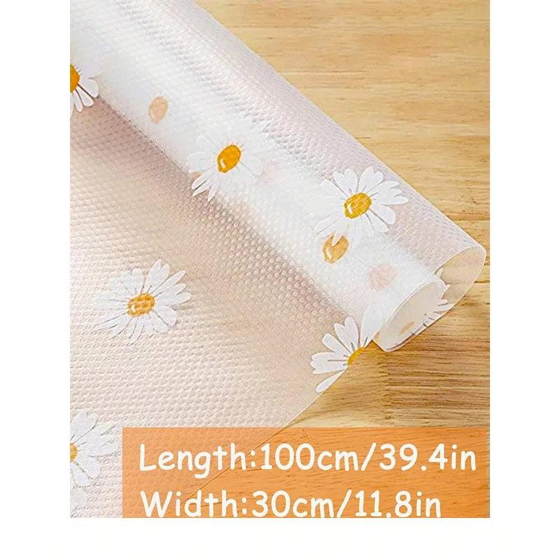 Roll Daisy Shelf Liner For Kitchen Cabinets EVA Waterproof Oil Proof Moisture-proof Pad Fridge Cabinet Pad Can Cut Drawer Liner