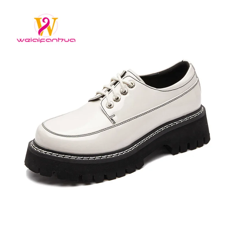 

Women's genuine leather loafers handmade casual schoolgirl shoes slip on round toe platform shoes shoes women's platform heels