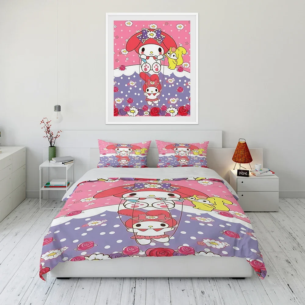 

Комплект постельного белья Sanrio My Melody, розовый комплект постельного белья из полиэстера, Детский Комплект постельного белья 3d, комплекты постельного белья двух размеров, двуспальное одеяло, Комплект постельного белья