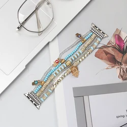 Elegant Elastic Beaded Pendant Bracelet Band - 42 44 45 49mm (Blue)