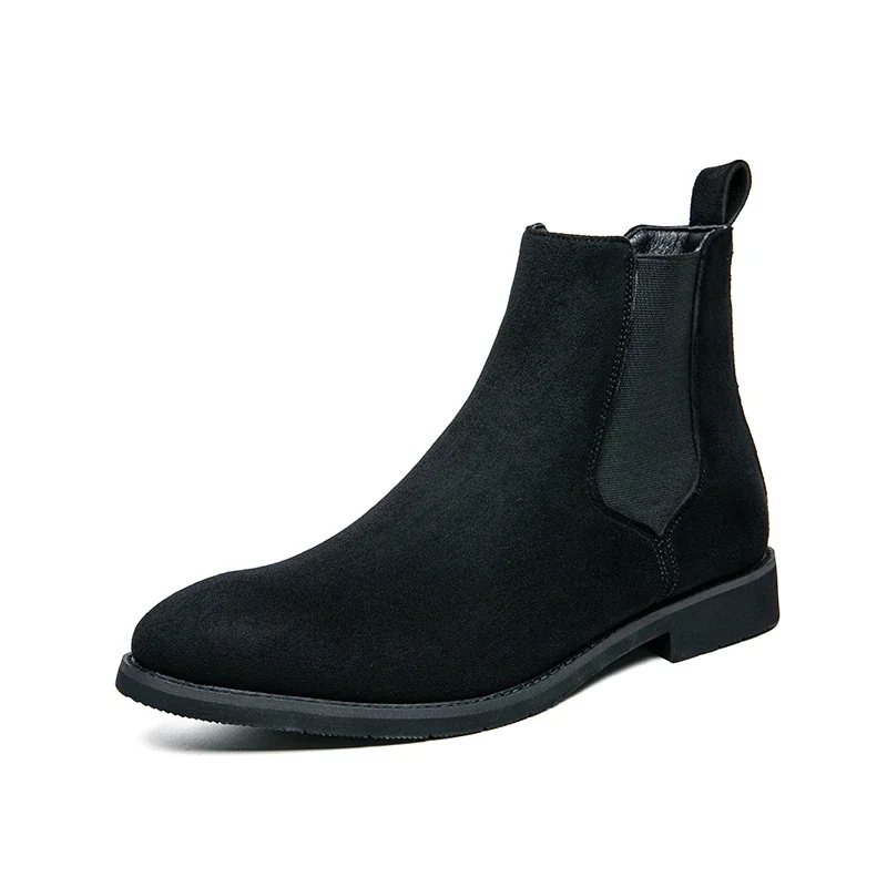Chelsea Boots Men Wine Red Black Faux Suede Business Low-heeled Handmade Fashion men chelsea boots