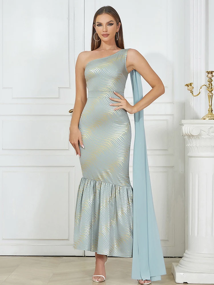 

Женское облегающее платье с юбкой годе, привлекательное длинное платье без рукавов с открытой спиной и драпировкой на одно плечо, вечернее праздничное платье знаменитости