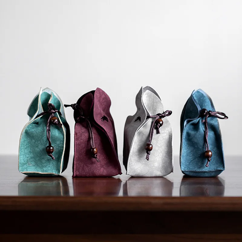 Personal Tea Cup Pouch - Portable Drawstring Storage Bag for Travel & Outdoor, Chinese Style Antique Cup Sleeve,  Gift for Tea