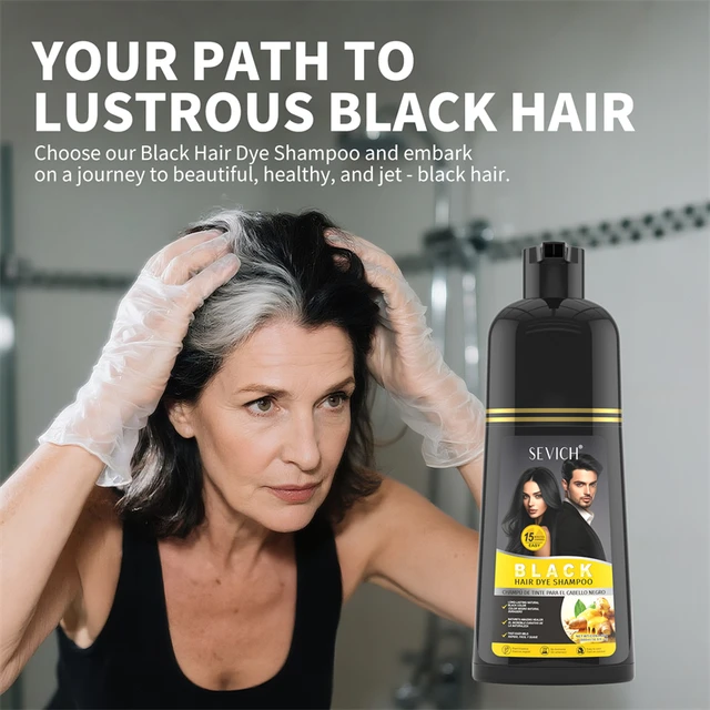 500ml Natural Black Hair Dye Shampoo for Women Men Instant Gray To Black Hair Color Shampoo Men Beard Coloring Shampoo Hair Dyed