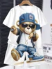 Anime Trend Bear Print Short Sleeve T-shirt Shorts 2 Summer Men's Fashion Street Short Sleeve Suit Heat Insulation Anti-wrinkle 3