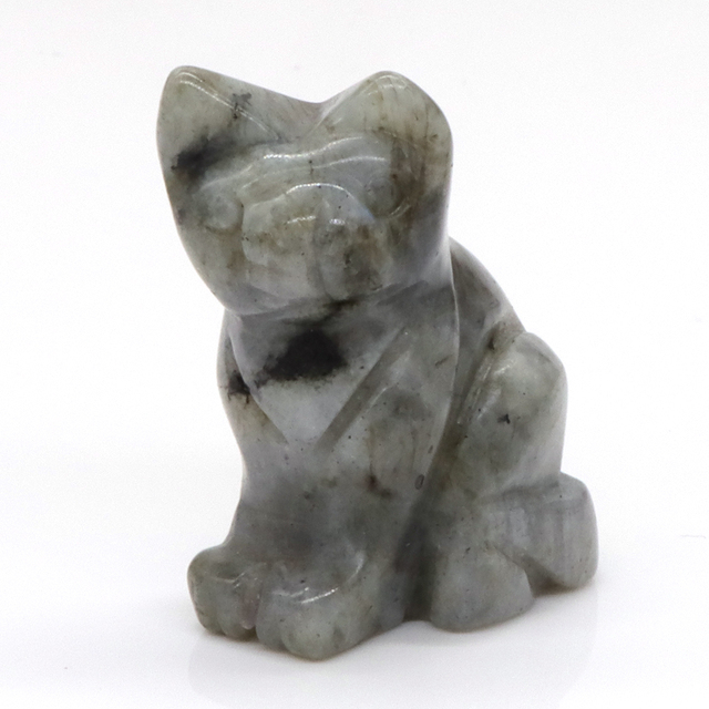 Stone Carving Cat Figurine Natural Gemstone Quartz Agate Jade Crystal Healing Animals Statue Home Decoration