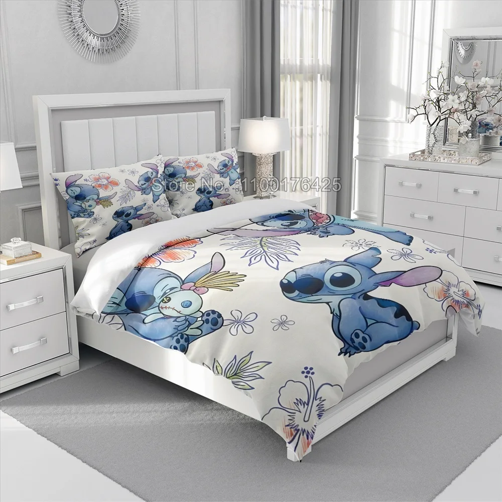 Anime Stitch Bedding Set 3D Cartoon Printed Quilt Duvet Cover Set Pillowcase Kids Beddroom Comfortable Home Decor 3