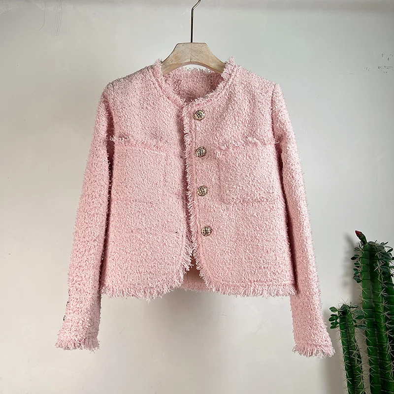 

Spring High Quality Elegant Tweed All-Match Slim Jacket Tops Women's Clothes Luxury Celebrity TasselsCoats Female Chic Outwear
