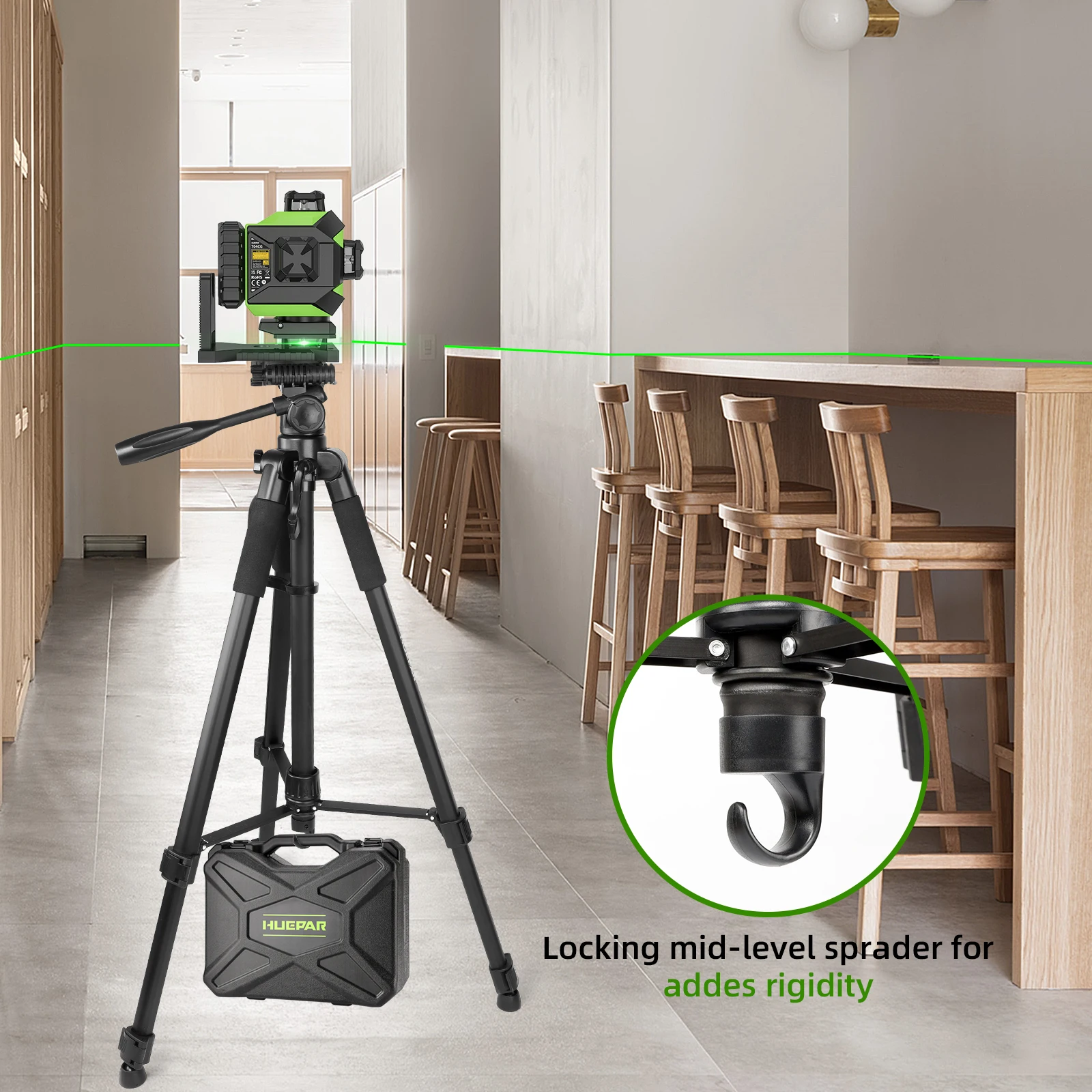 Huepar Tripod For Laser Level 1.6M/62.99'' Stand Adjustable Height With Swivel P