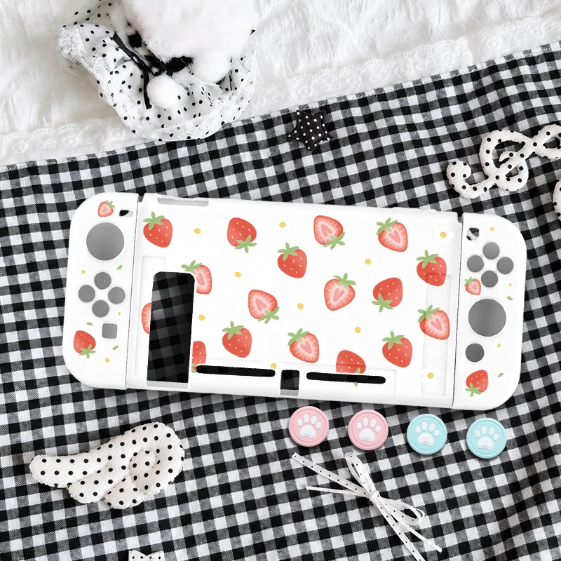 Enhanced Protective TPU Soft Shell for Switch OLED - Full Coverage with Anti-Slip Shockproof Design and Bonus Thumb Grips