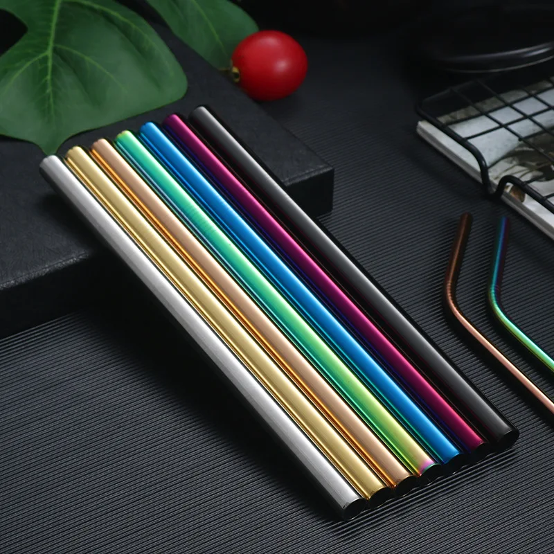 Vibrant Reusable Metal Straw Set with Cleaning Brush - 304 Stainless Steel Drinkware Accessory
