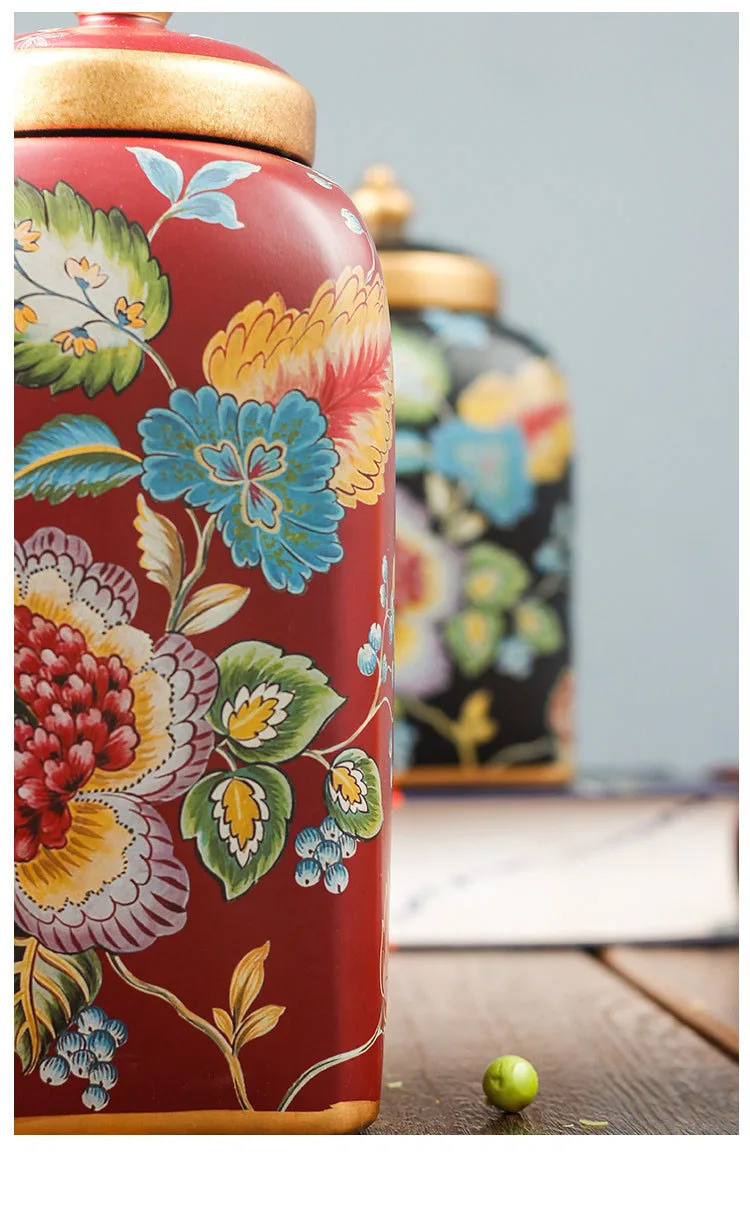 SCZWP8 Hand Painted Peony Ceramic Tea Jar Ceramics Storage