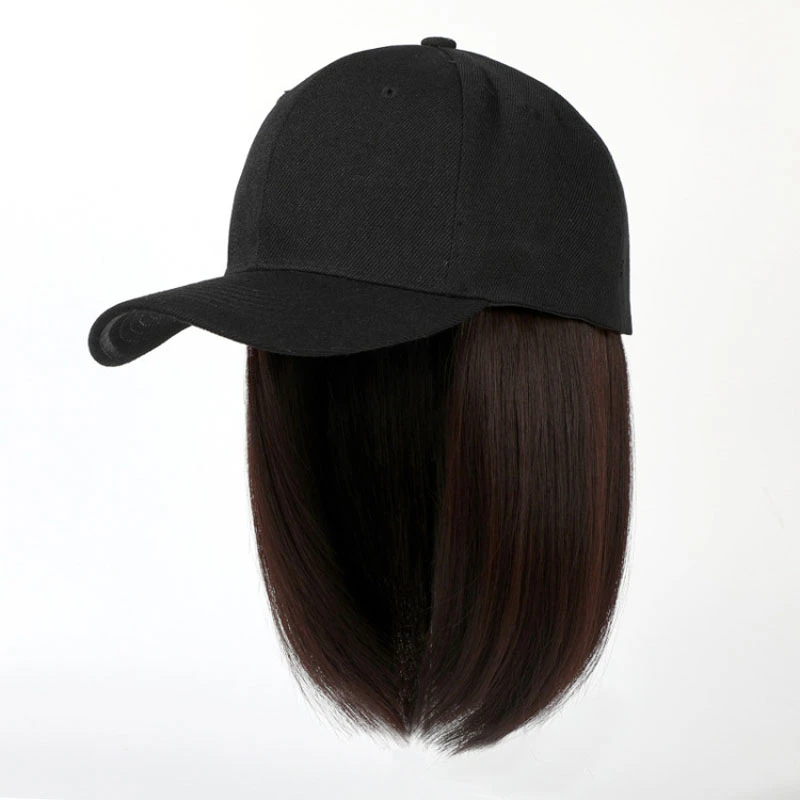 brown baseball cap Wig Cap, Wig One Bob Baseball Cap, Fashionable Wig Cap With Short Hair cute ball caps