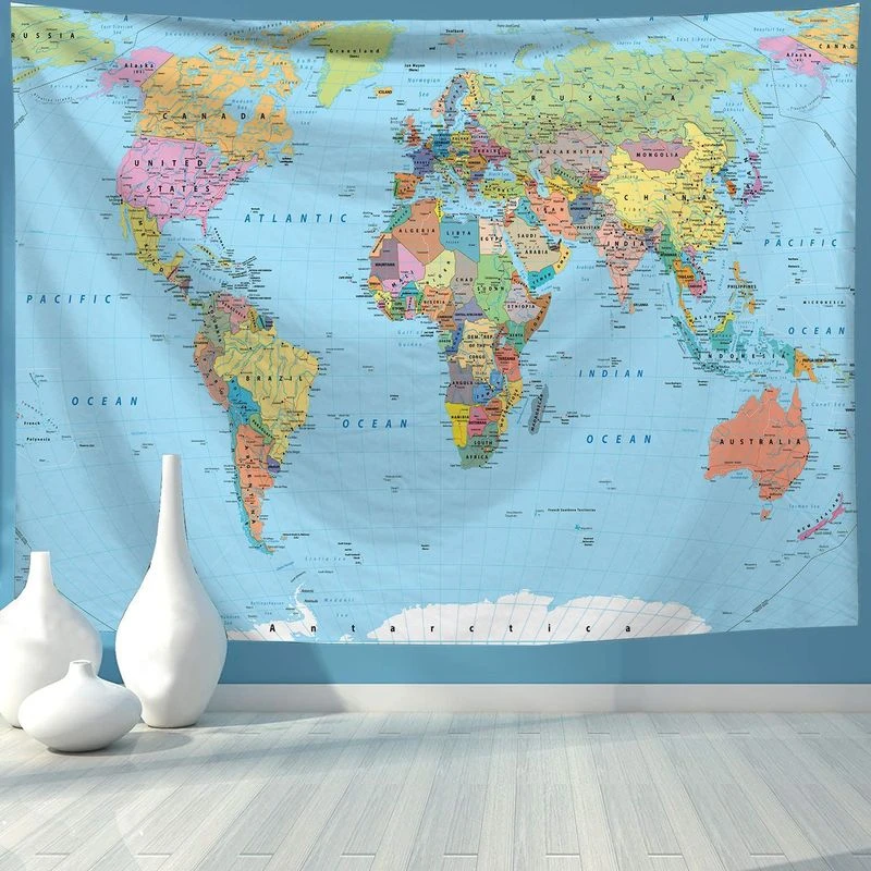 印刷された世界地図で作られた布 高解像度 壁に掛ける 水彩文字 ポリエステルテーブルカバー ヨガタオル ビーチタオル タペストリー Aliexpress