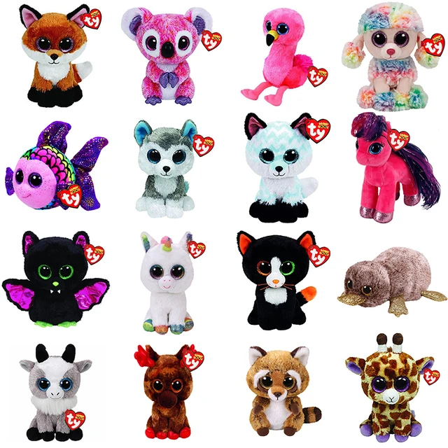 15CM Ty Beanie Glitter Big Eyes Fox Dog Sheep Koala Fish Kawaii Slick Soft  Animal Doll Kids Toys Christmas Gift for Children 1
