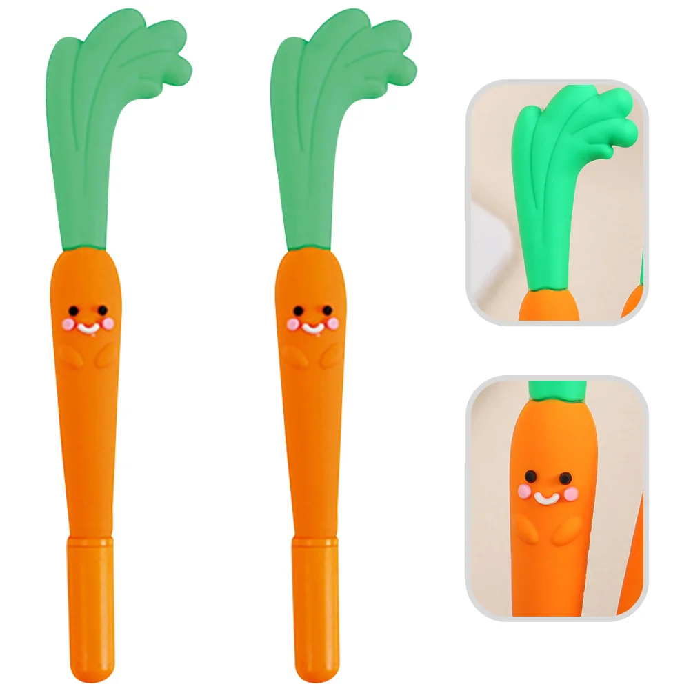 

2 Pcs Carrot Pen Cartoon Writing Pens Pineapple Gel Note Taking Silica Lovely