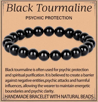 { Energy and Protect} Tourmaline Bracele Handmade Natural Gemstone Elastic Bracelet Crystal Stone Beads Jewelry Gifts for Women