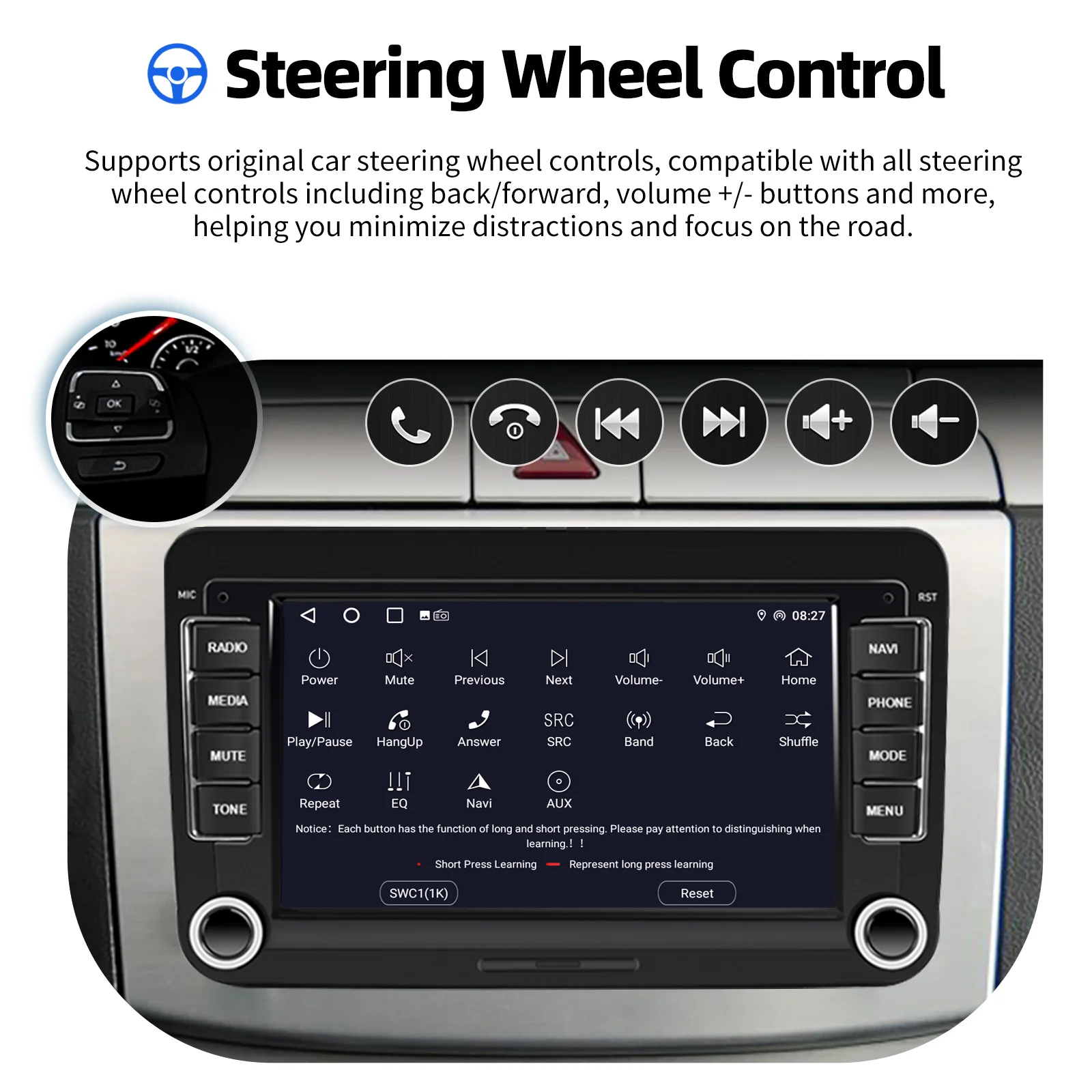 ESSGOO Android 15 CarPlay Inalámbrico 4G 64G para Volkswagen Passat b6 b7 Golf 5 6 Polo Jetta Skoda, Radio para Auto, Reproductor Multimedia, GPS, WiFi, RDS, Carplay 5