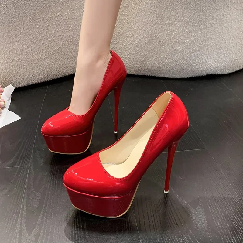 Plus Size Fashion Shoes for Ladies Slip-on Women's Pumps Thin Heels Super High Heel Pumps Women Round Toe Platform Shoes Ladies