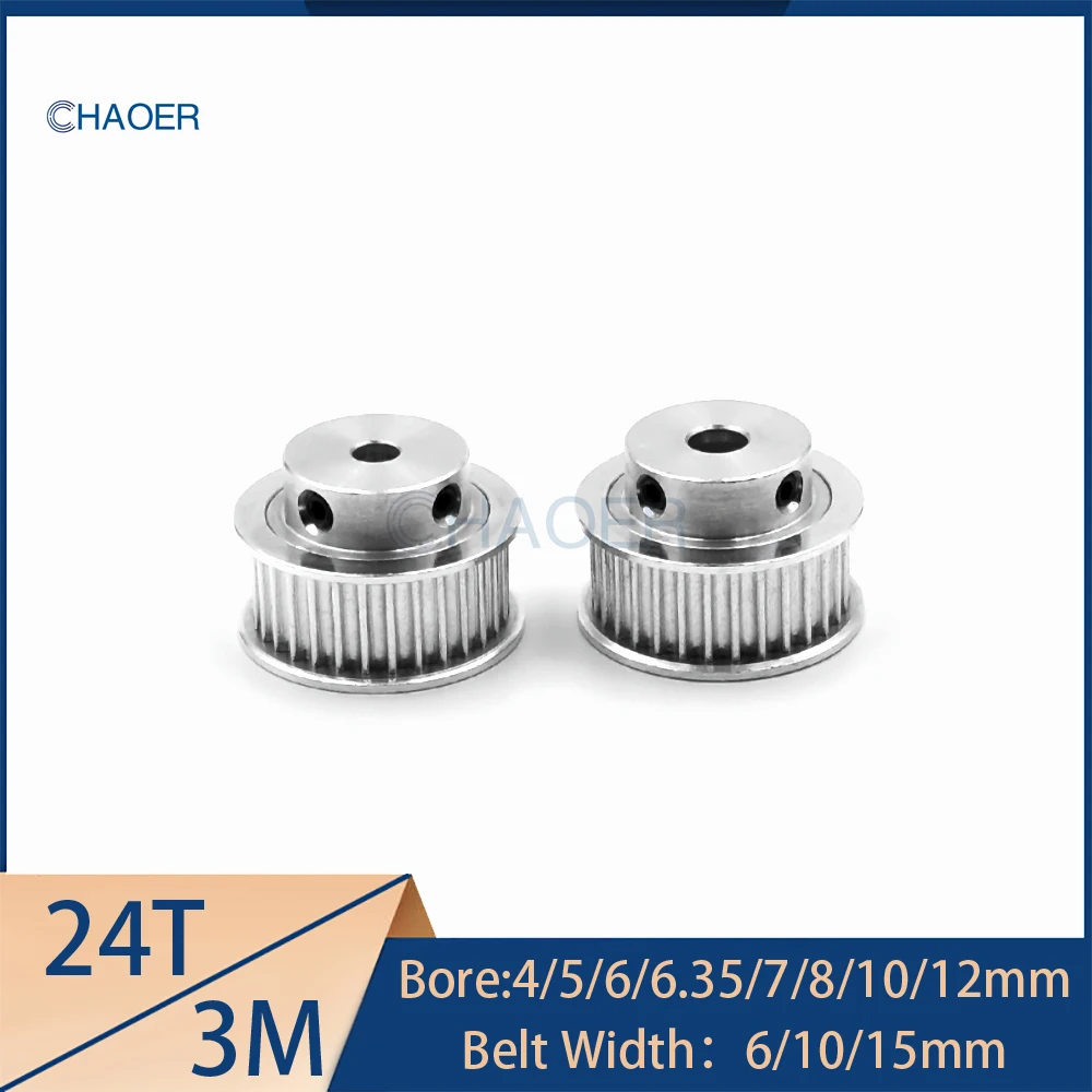 HTD3M 24 Teeth Timing Pulley Bore 4/5/6/6.35/7/8/10/12mm For 3M Belt Width 6/10/15mm Synchronous Wheel 24Teeth Gears Sheave 24T