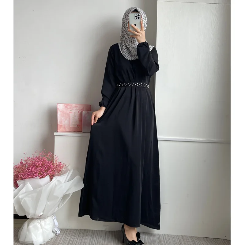 

Muslim Dress Middle East Dubai Women's Fashion Abaya Long Dress Nailed Pearl Robe Abayas for Women Vestidos Largos