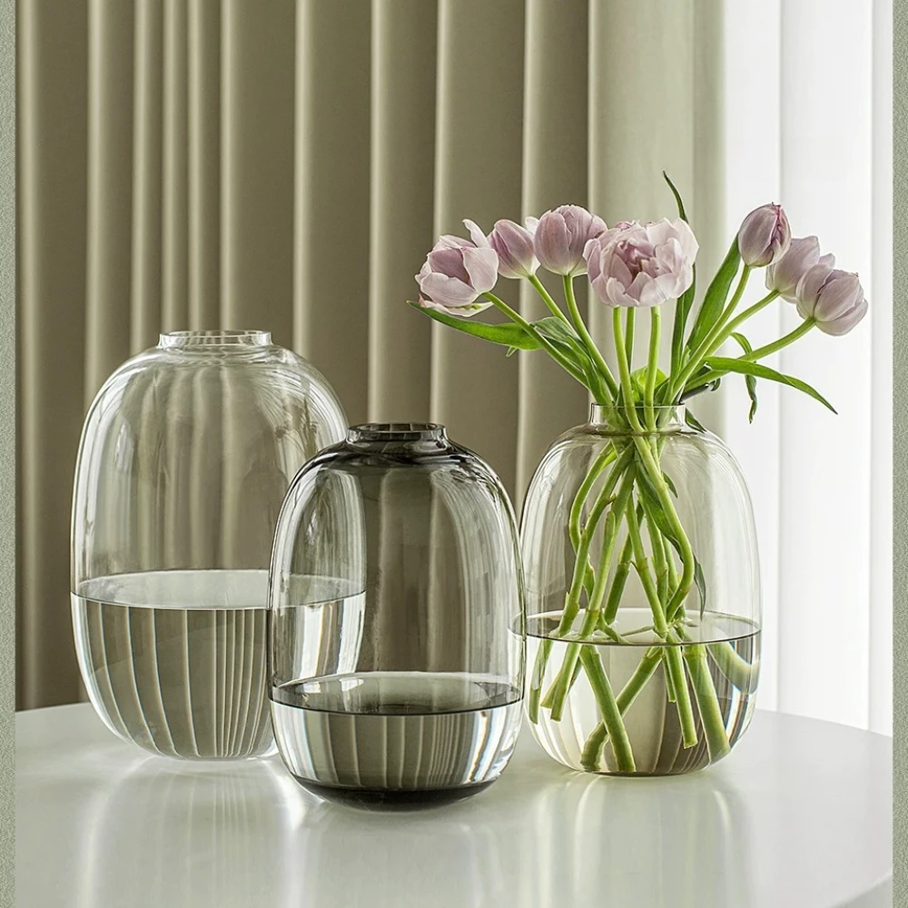 Elegant Nordic Oval Glass Vase for Fresh Flower Arrangements - Stylish Home Decor Piece