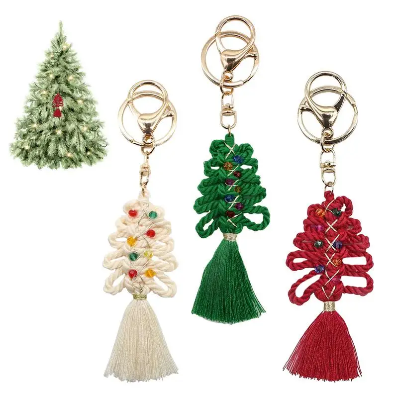 

Macrame Christmas Ornaments Cotton Bohemian Ornament With Metal Ring Clasp Car Interior Accessories For Christmas Tree Backpack