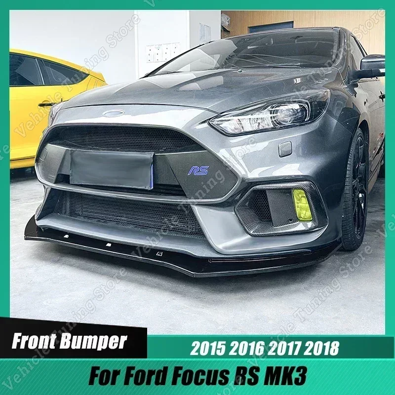 

3Pcs Car Front Bumper Lip Splitter Spoiler Body Kit Tuning For Ford Focus RS MK3 2015 2016 2017 2018 Gloss Black/Carbon Look ABS