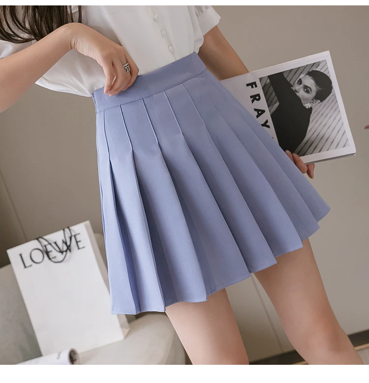 Shintime Women Sweet High Waist Pleated Skirt Girls Harajuku Mini Skirts Lady 2021 Summer Slim Short School Uniform Skirt Womens satin midi skirt