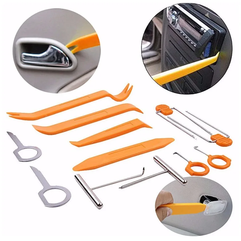12 Pcs Car Trim Removal Plastic Pry Tools Kit, Car Radio Removal Tool Pins  Key Din Release Keys Set, Door Panel Removal Tools For Dash Center Console