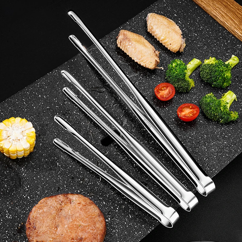 3-Size Barbecue Food Tong Non-Slip Cooking Clip Stainless Steel Portable Picnic Tweezer Salad Steak Clamp Kitchen Gadgets