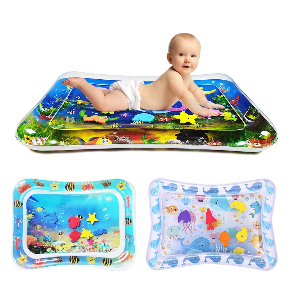 Colchoneta de agua para bebés, juguetes para bebés 3 6 9 meses Colchoneta  inflable para juegos de agua para bebés con elementos de natación  extraíbles