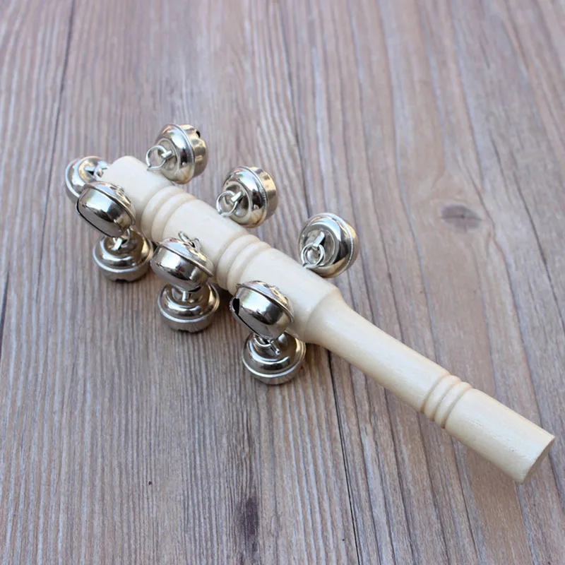Wooden Handle Shaker with Metal Bell and Steel Ball, Orff Instruments for 4-6 Years Old, Early Education, Music Ringing