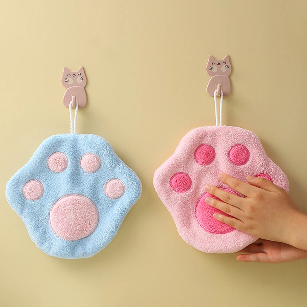 

Lovely Cat Paw Towel For Children Hangable Saving Space Hand Wiping Towel Home Cleasning Supplies