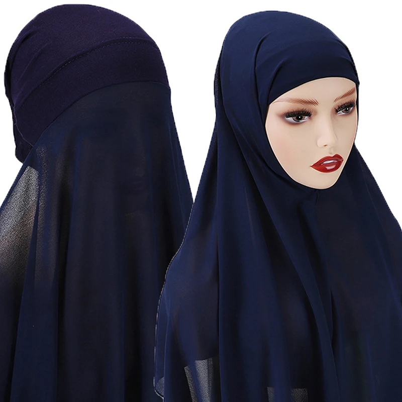 

Solid Color Jersey Hijabs High Quality Long Chiffon Shawl Head Scarf Underscarf Cap With Elastic Style 2023 New