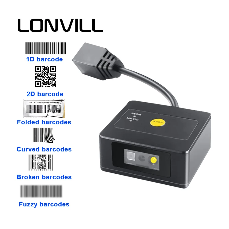 론빌 바코드 QR 코드 스캐너 바코드 스캐너 및 판매용 기계, 고정형 리더기 USB RS232 TTL 지원