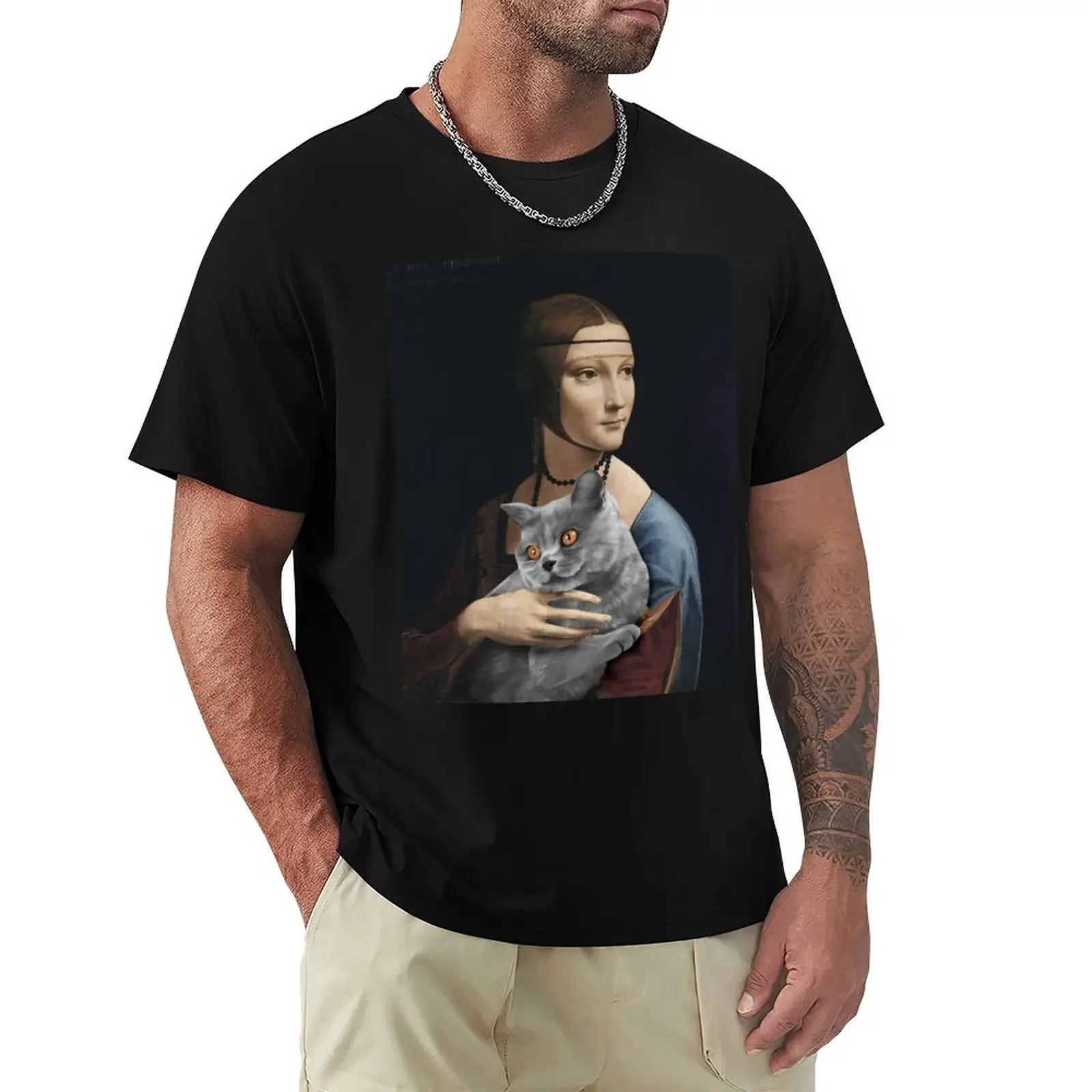 

Leonardo da Vinci Cat, Lady with an Ermine, Cute Cat Print, Funny Cat Print T-shirt Short sleeve tee oversized t shirt men