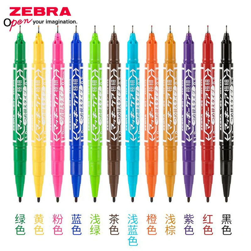 

12 Colors/Lot Zebra Markers MO-120-MC Double Head Oily Highlighter Pen Quick Dry Hook Line Signature Pen Art Supplies Stationery