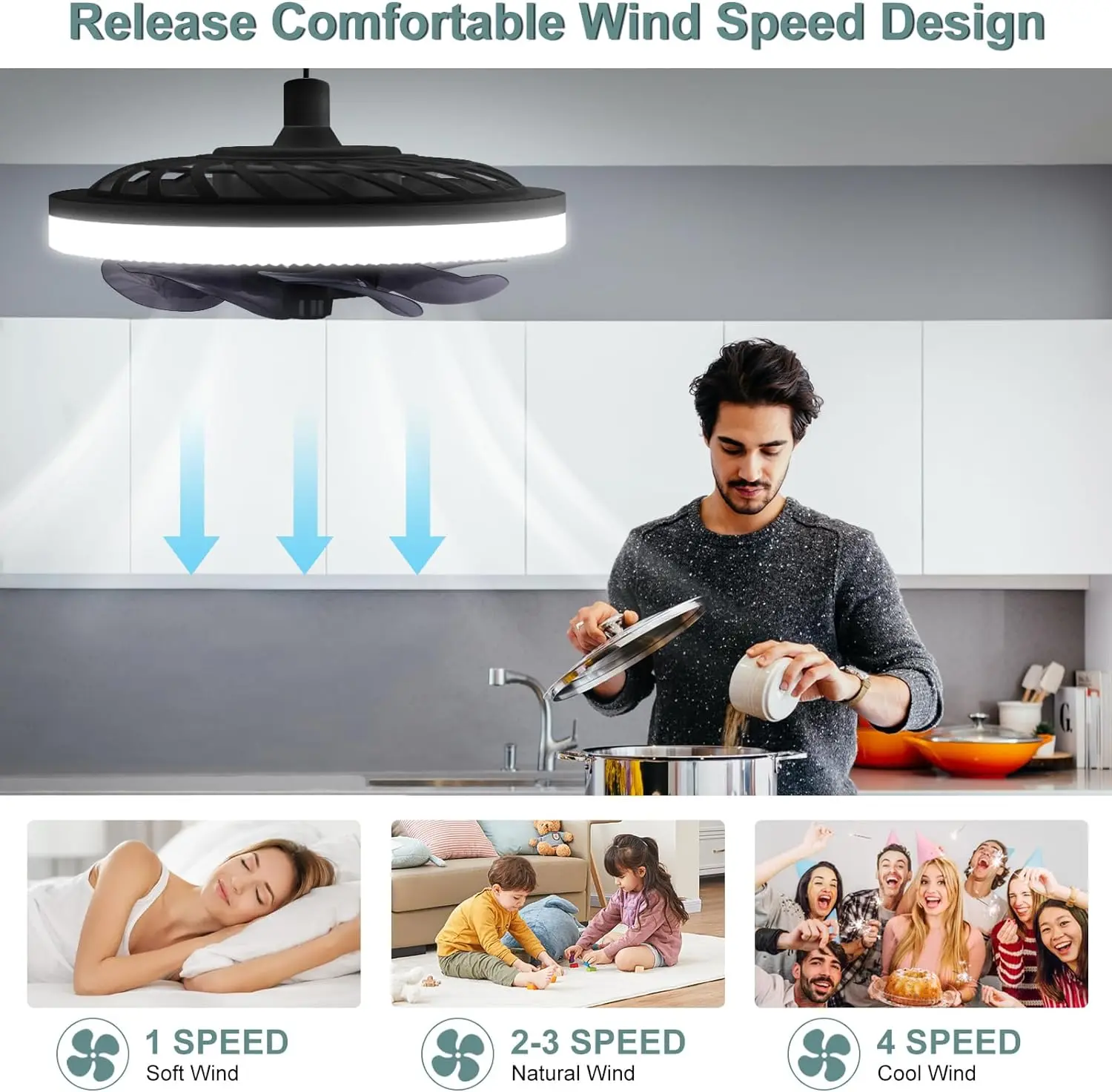 Modern E27 Ceiling Fans Light LED Remote Control Dimmable Quiet Ceiling Fan with Light for Home Kitchen Room 4