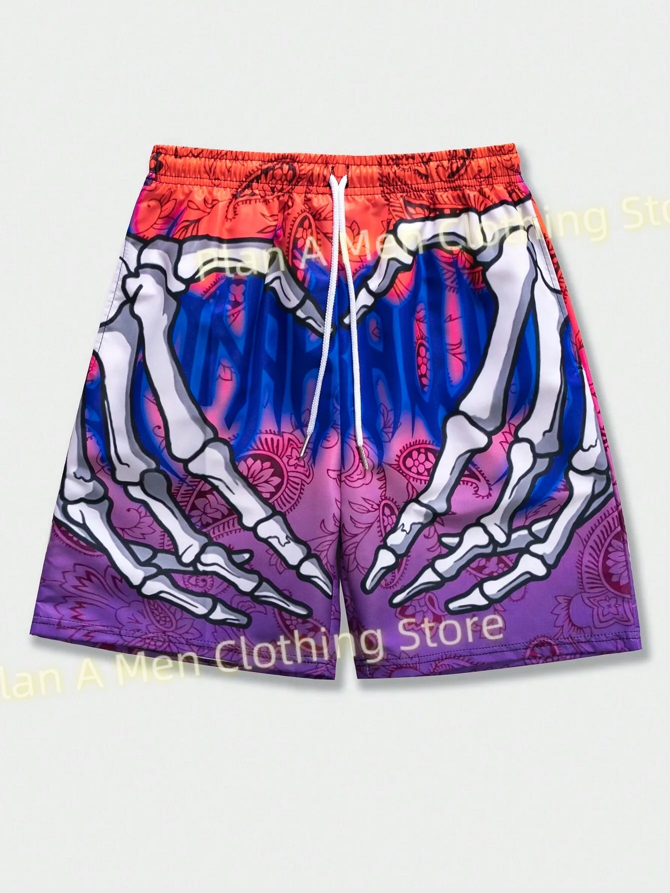 Mens Summer Classic Skull Beach Short Pants New Fashion Skeleton Hand Print Men  Gym Shorts Quick Drying  Shorts Men Clothing 6