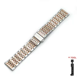 Elegant Stainless Steel Watch Band - 20/22mm Adjustable Strap - 22mm (Silver rose gold)