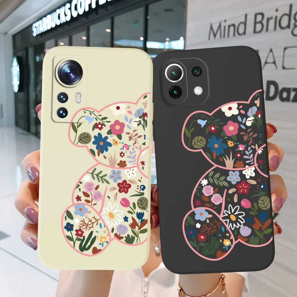 Custodia Per Xiaomi 13 Lite Redmi 12C 11A A1 A2 Plus Cover Per Telefono Soft Silicon Flower Bear