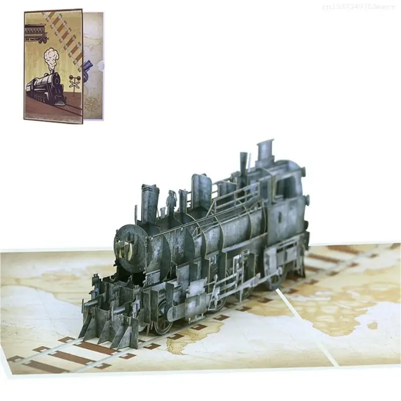 Handmade 3D Steam Train Popup Greeting Card for Special Occasion Birthday Card F0T6