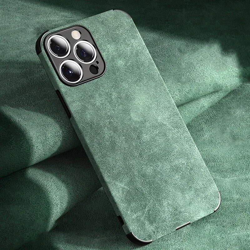 Luxury Matte Vintage Tumbled Leather Soft Phone Case - Suede Shockproof Back Cover