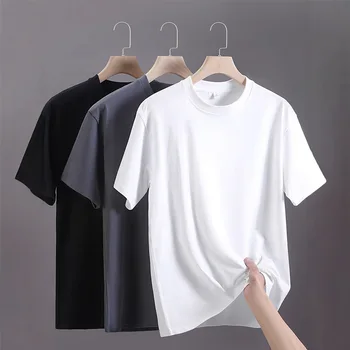 Camisetas para hombre, Camiseta de algodón de gran tamaño de verano 2025, camiseta informal de manga corta de alta calidad, camisetas deportivas básicas de color sólido para hombre 1