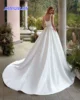 Customized Simple Wedding Gowns Elegant Satin A Line Bride Dress With Pocket Spaghetti strap Backless Bridal Dress Wedding Dress 2